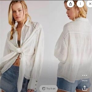 SOLD! Free People Ivory Textured Open Tie Shirt, Size XS